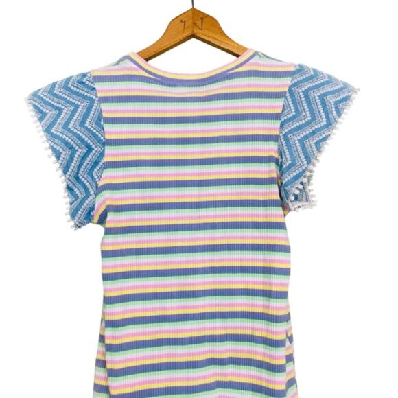 THML Multi Stripe Fringe Sleeves Cotton Top Shirt Size Small - Picture 10 of 12